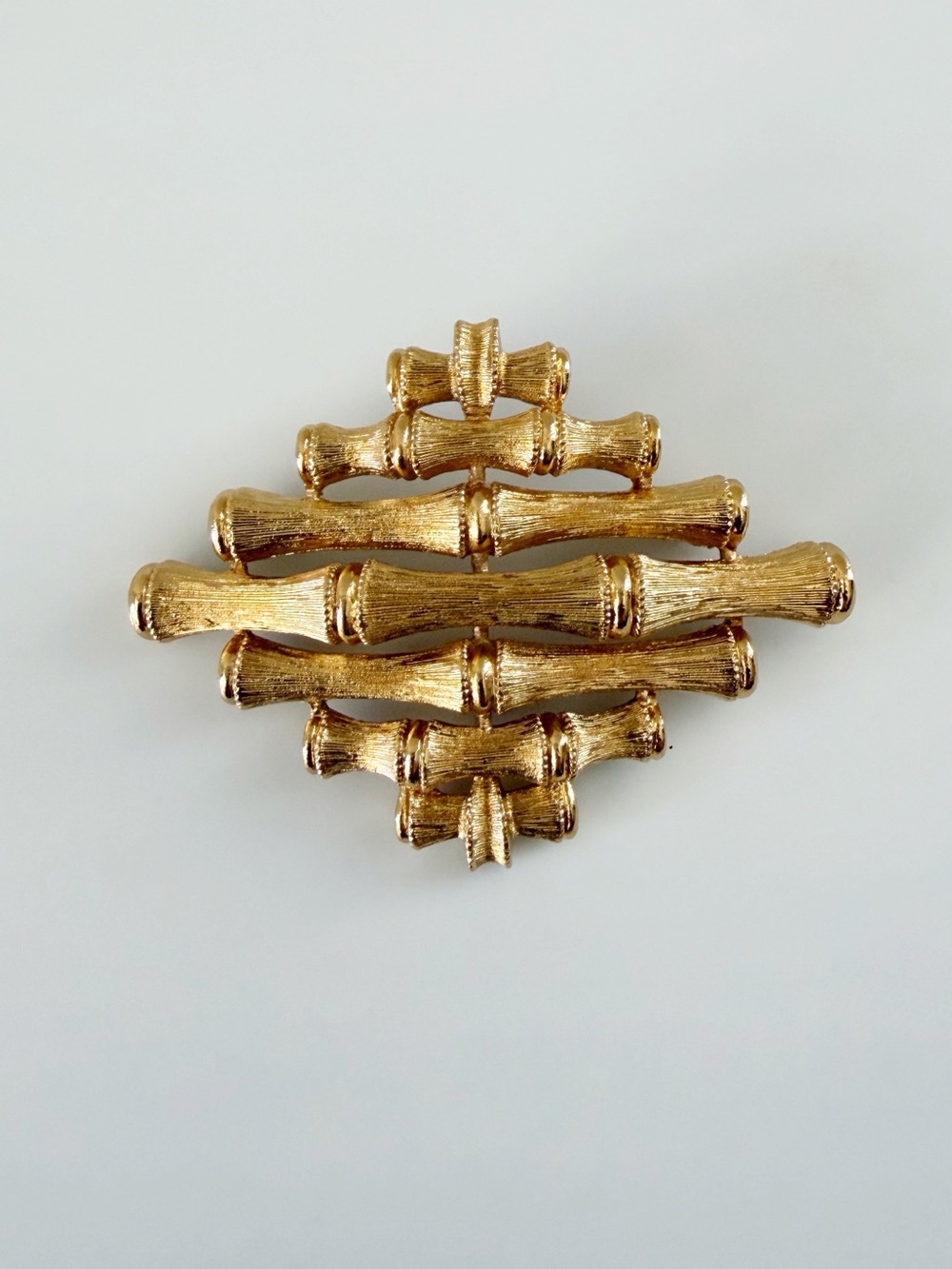 Monet Vintage Bamboo Style Gold Tone Statement Brooch Pin